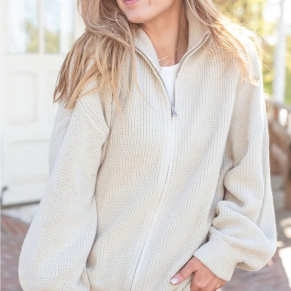 Full zip Cozy Cream Zip-Up Sweater